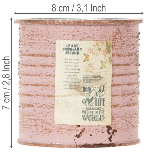 Artikel Decoratieve ronde bloempot van tin in antieke roze kleur, metalen plantenbak Ø8cm H7.5cm