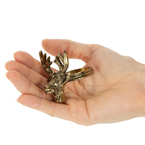 Metalen servetring met hertenkop in goudkleur, 6 cm, 4 stuks | Floristik24.nl