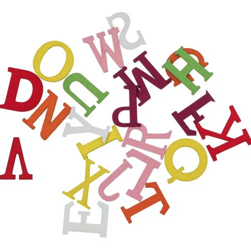 Tafeldecoratie voor school, verspreide decoratie voor school, houten letters kleurrijk 2,5 cm 26 st