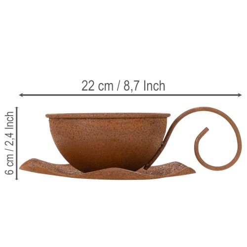 Vintage roestkleurige bloempot met schotel, Ø17,5 cm H6 cm | Floristik24.nl