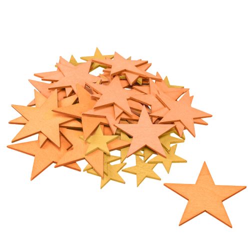 Artikel Strooidecoratie sterren hout oranje 3 kleuren Ø3,5/5,5/7cm 48 st