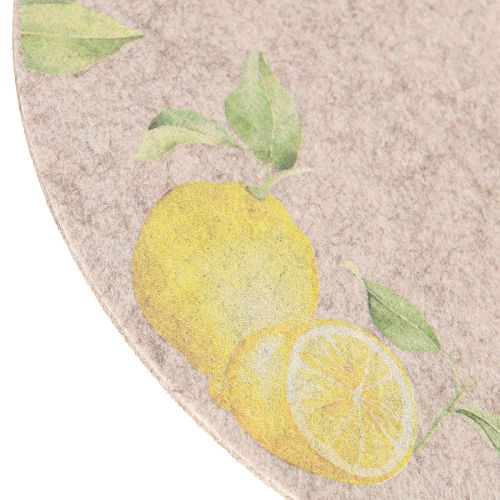 Artikel Placemat Rond Grijs Vilt Zomer Citroen 31cm 2 Stuks