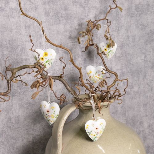 Artikel Hartvormige hangers met bloemenmotieven als wanddecoratie, 7 cm, 6 stuks