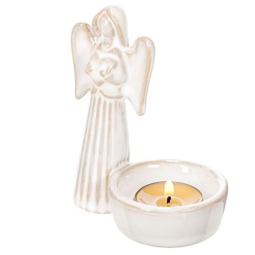 Engelenkomdecoratie met klein figuurtje en ronde theelichthouder 10 cm, 3 stuks | Floristik24.nl