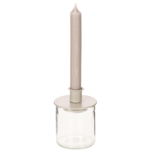 Metalen kaarsenhouder in mat beige, kleine kaarsenhouder voor taps toelopende kaarsen, 8 cm, 3 stuks | Floristik24.nl