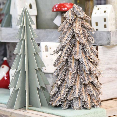 Floristik24 Dennenboom gemaakt van kegels, kerstboom bedekt met sneeuw, winterdecoraties, advent, gewassen wit H33cm Ø20cm
