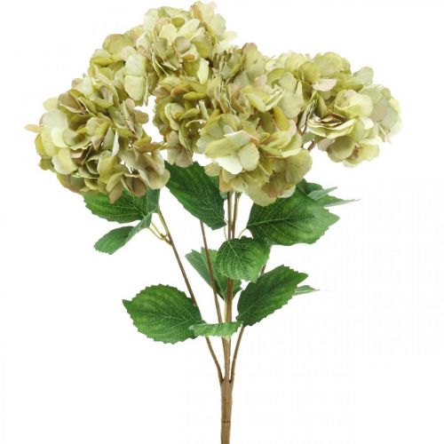 Artikel Hortensia boeket kunstgroen, bruin 5 bloemen 48cm