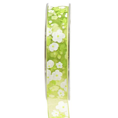 Floristik24 Lentelint met bloemen cadeaulint groen 20mm 20m