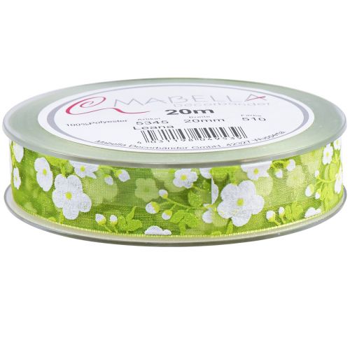 Artikel Lentelint met bloemen cadeaulint groen 20mm 20m