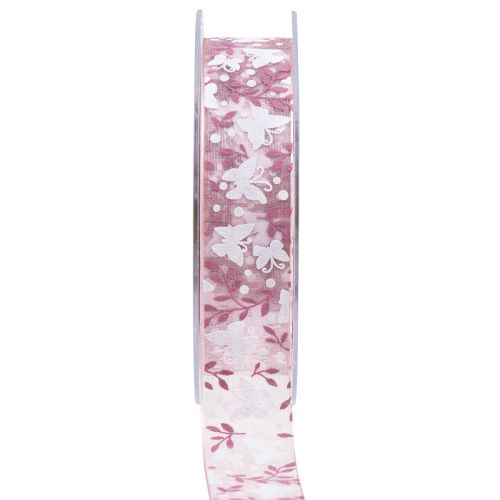 Floristik24 Organzalint vlinder cadeaulint roze 25mm 20m