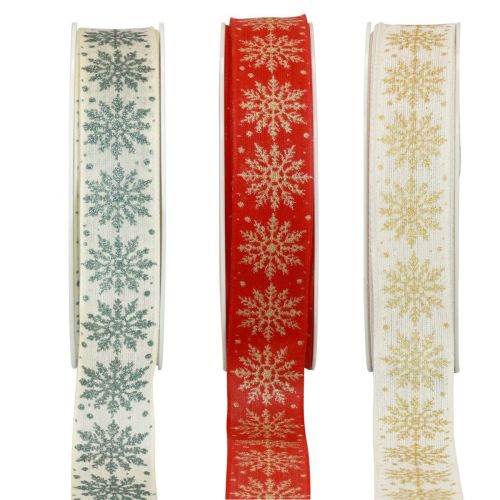 Floristik24 Kerstlint cadeaulint sneeuwvlokken 25mm 20m