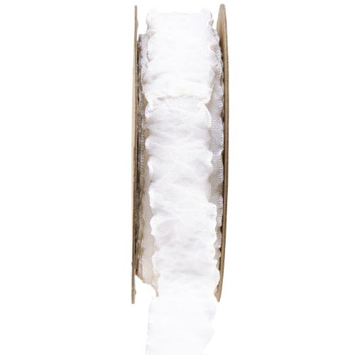 Floristik24 Rucheslint wit organzalint decoratief lint 25mm 10m