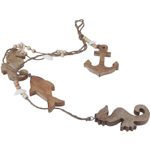 Decoratieve hanger maritiem houten zeepaardje anker vis L60cm