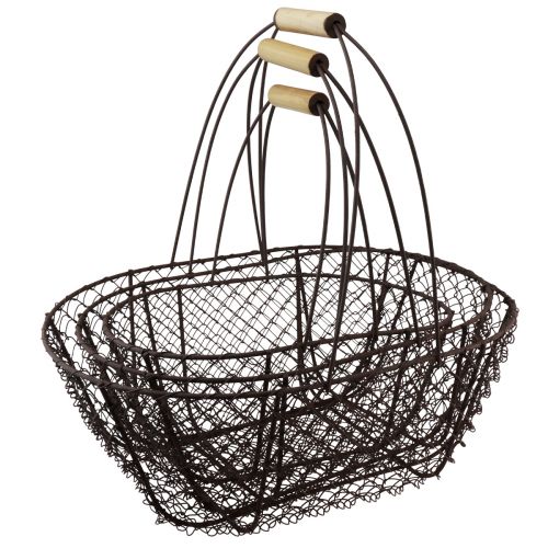 Artikel Draadmand ovale metalen mand met houten handvat 30/35,5/40cm set van 3