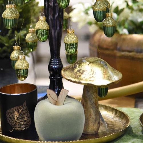 Floristik24 Paddenstoel mangohout goud, naturel deco paddenstoelen groot Ø12cm H15cm 2st