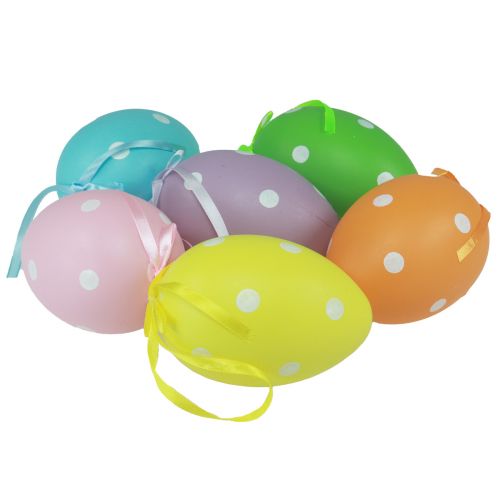 Artikel Paaseieren hangende plastic eieren met stippen 8x11,5cm 6st