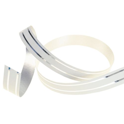 Artikel Krullint cadeaulint wit met zilveren strepen 10mm 250m
