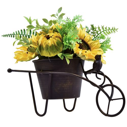 Floristik24 Zonnebloem kunstbloemstuk kruiwagen 30cm