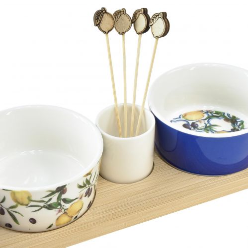 Floristik24 Tapasset Bamboe Keramiek Citroenen en Olijven 40cm