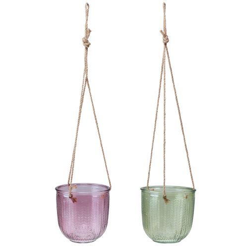 Floristik24 Bloempot glazen lantaarn om op te hangen paars groen 14cm 2st