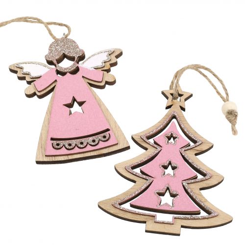 Artikel Kerstboomdecoraties naturel, roze 11cm 8st