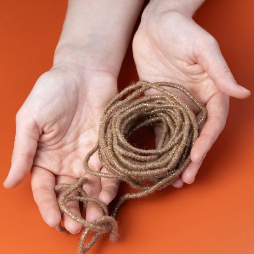 Artikel Bruin wollen koord met gouden draad, 5 m x 5 mm met draad, voor decoratie en knutselen.