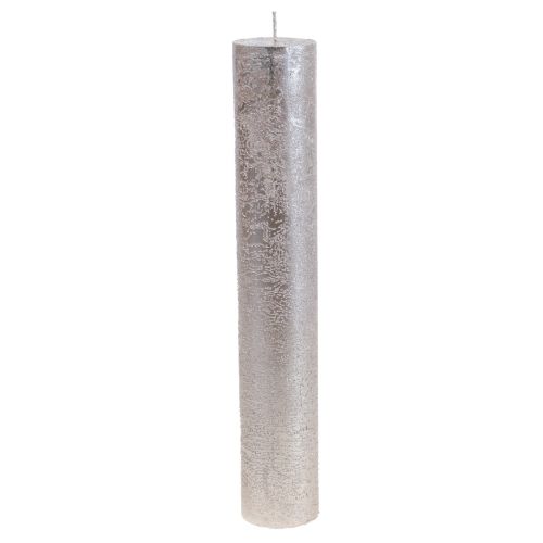 Kaarsen groot platina patroon glitter Ø50×H300mm 4st