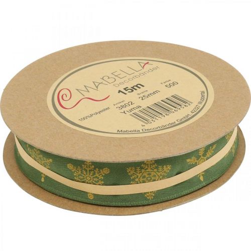 Floristik24 Lint Kerstsneeuwvlok groen, geel 25mm 15m