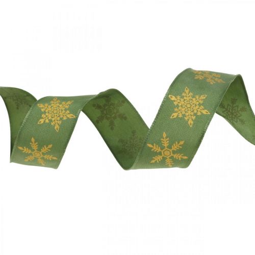 Floristik24 Lint Kerstsneeuwvlok groen, geel 25mm 15m
