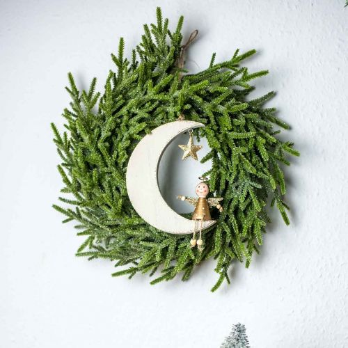 Floristik24 Adventdecoratie, engel op de maan, houten decoratie om op te hangen wit, goudkleurig H14,5cm B21,5cm 3 st