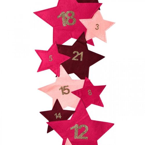 Artikel Adventskalender om jezelf te vullen vilten sterren roze, rood H2m