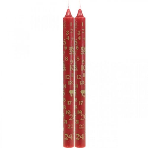 Adventskalenderkaars rode kerstkaarsen H25cm 2st