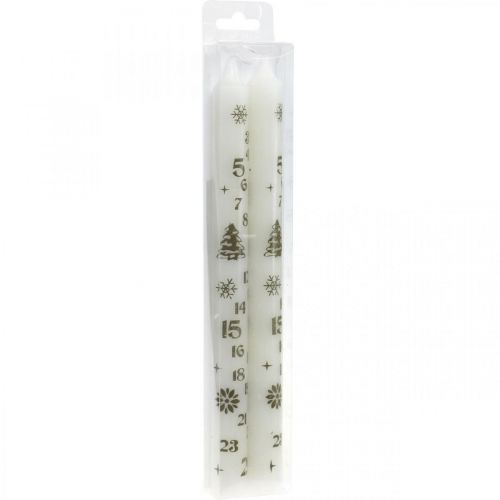 Floristik24 Adventskalender kaars witte kaarsen kerst H25cm 2st