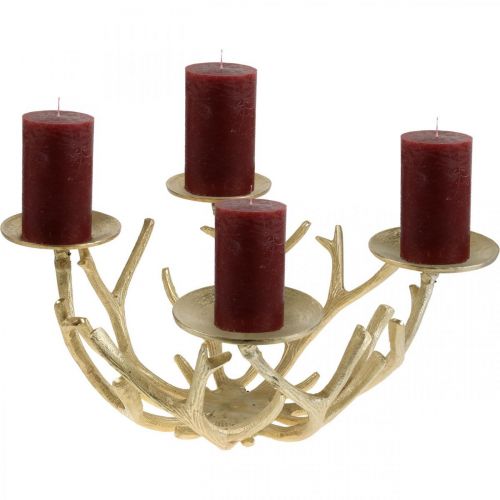 Floristik24 Adventskrans moderne metalen kandelaar gewei goud Ø49cm