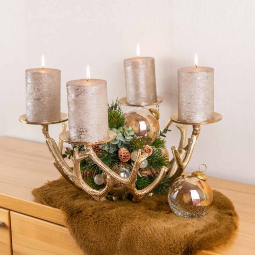 Floristik24 Adventskrans moderne metalen kandelaar gewei goud Ø49cm