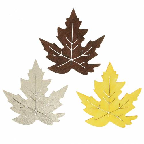 Strooidecoratie esdoornbladeren geel, bruin, platina assorti 4cm 72 st
