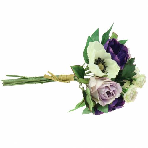 Floristik24 Boeket met anemonen en rozen violet, creme 30cm