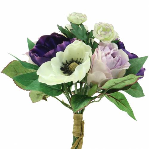 Floristik24 Boeket met anemonen en rozen violet, creme 30cm