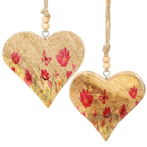Floristik24 Hanger Houten Hart Bloemen in Natuurlijk Roze 9.5x9cm 4 st.