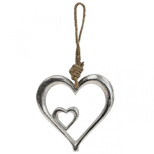 Floristik24 Hanger decoratief hart metaal zilver naturel 10,5x11x0,5cm