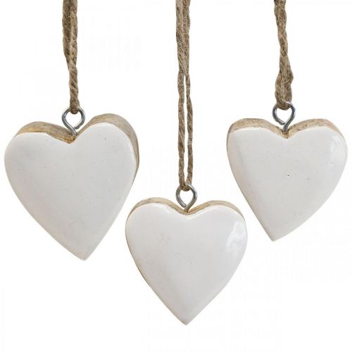 Hanger houten harten decoratieve harten wit Ø5-5,5cm 12st