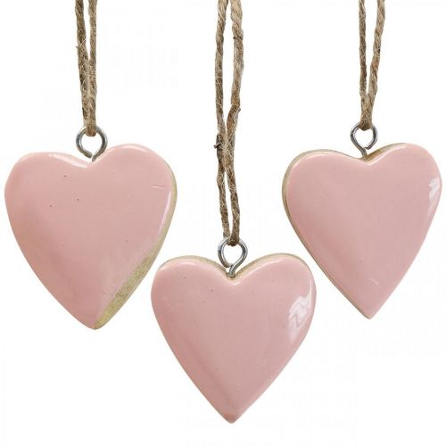 Floristik24 Hanger houten harten decoratieve harten roze Ø5-5,5cm 12st