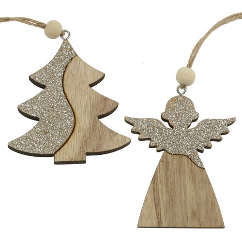 Floristik24 Hanger engel, spar natuurlijk met mica 8cm 6st
