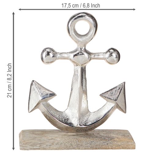 Artikel Anker Decoratie Metaal op Houten Basis Zilver Natuurlijk H21cm