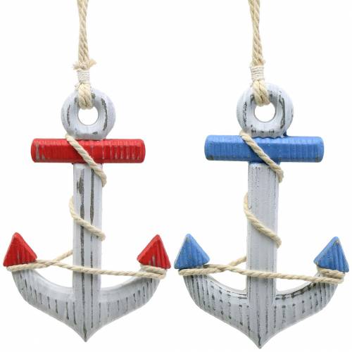 Floristik24 Decoratie anker hout rood/blauw, wit 15×23.5cm set van 2