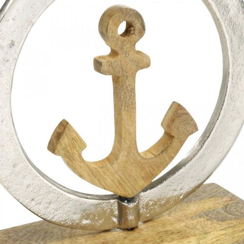 Floristik24 Maritieme decoratie, houten anker in de ring, sculptuur, nautische zomerdecoratie zilver, natuurlijke kleuren H19.5cm