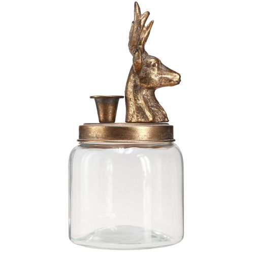 Artikel Antieke kandelaar glas hertenkop goud metaal 26cm