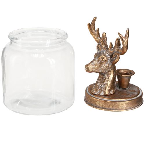 Artikel Antieke kandelaar glas hertenkop goud metaal 26cm
