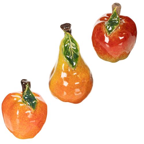 Kunstmatige fruitset: appel en peer, decoratief item voor de herfst, 12 cm, 3 stuks | Floristik24.nl