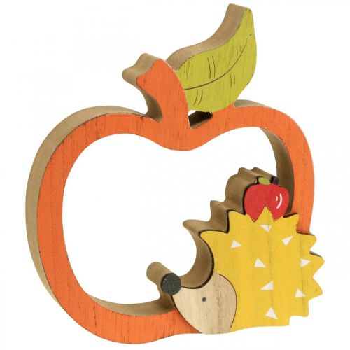 Artikel Decoratiefiguur herfst, appel met egel, houten decoratie 16.5×15cm 3st